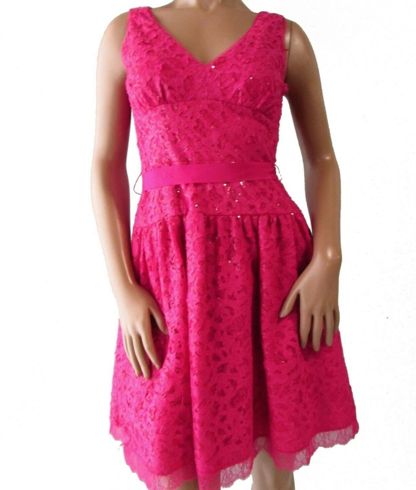 BCBG Hot Pink Lace Sequin Party Dress Size 10